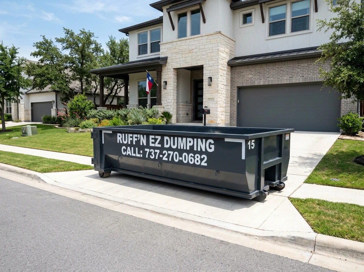 Ruff'N EZ Dumping roll-off dumpster in Pflugerville TX